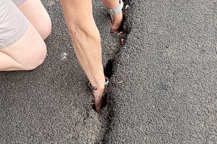 The six-inch deep crack which threw Harry Colledge from his bicycle after his front wheel became lodged in it.