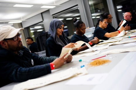 Ballot papers are counted by staff at the count for the Holborn and St Pancras byelection