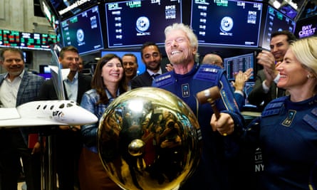 Ringing endorsement: Richard Branson sounds a ceremonial bell at the New York Stock Exchange to celebrate the first day of trading of Virgin Galactic Holdings shares, 28 October 2019.