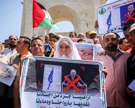 Palestinians in Gaza protest against Israel’s plans to annex parts of the West Bank in Gaza, Palestine on 11 June.