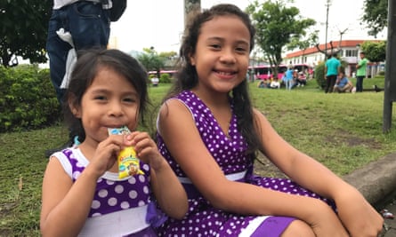 Children forced to flee Nicaragua with their parents outside the Our Lady of Mercy church.