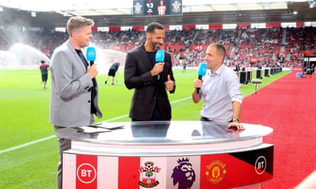 Jake Humphrey with Rio Ferdinand and Joe Cole in 2019.