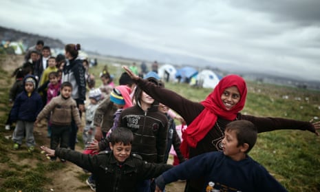 Refugee children at camp near Macedonia border