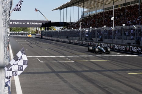 Antonelli of Italy crosses the finish line to win the Spanish Formula One Grand Prix.