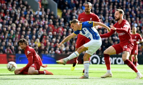 Leandro Trossard gives Brighton the lead at Anfield.