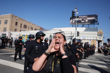 The Los Angeles museum where Nadya Tolokonnikova was performing closed its doors amid protests and a heavy police presence in the city.