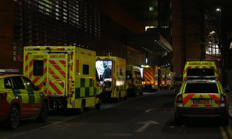 Ambulances parked outside the Royal London Hospital in December 2020, at the peak of the Alpha wave of Covid deaths.