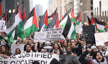 Tens of thousands of pro-Palestinian protesters march in Chicago, Illinois, on 20 October.