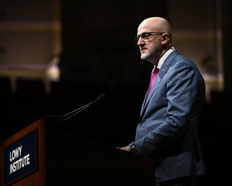 Director-General of Security and the head of the Australian Security Intelligence Organisation (ASIO) Mike Burgess delivers the 2025 Lowy Lecture at Sydney Town Hall in Sydney, Tuesday, November 4, 2025. (AAP Image/Dan Himbrechts) NO ARCHIVING