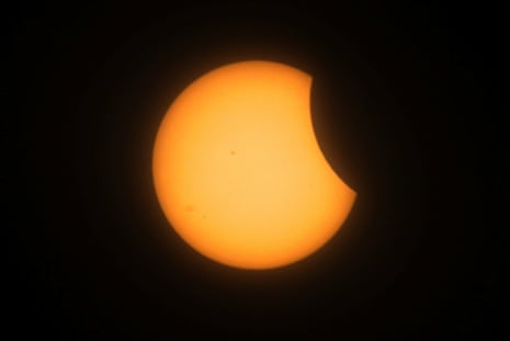 A partial solar eclipse is seen from Mazatán, Mexico.