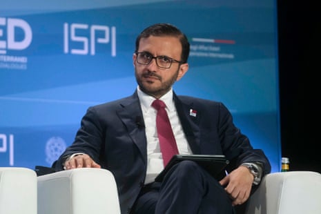 Majed al-Ansari sat on stage at a diplomacy forum.