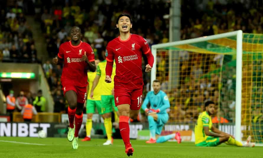Liverpool's Takumi Minamino at the double as Norwich get familiar feeling | Carabao Cup | The Guardian