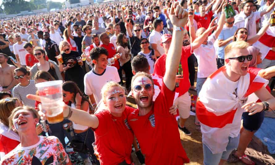 Crowds in Hyde Park watching England's 2018 World Cup semi-final. Comparable scenes won't be possible this summer, but something akin to collective joy may return.