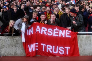 Jubilant Arsenal fans after the a 2-1 win over Manchester United but the club finished the season in fourth position 18 points behind League winners United.