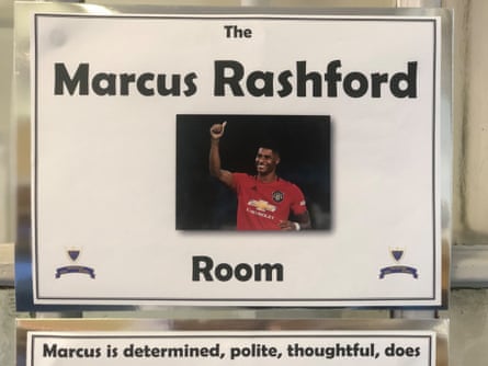 The sign over the room named after Marcus Rashford at Anderton Park school in Birmingham