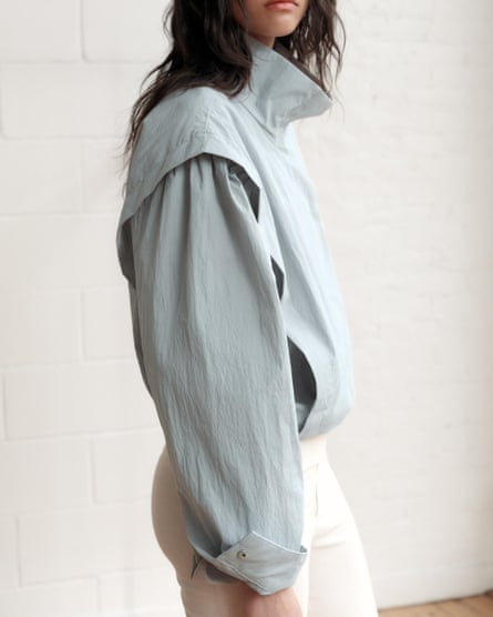 A model wears the high collar Blouson jacket from Zara