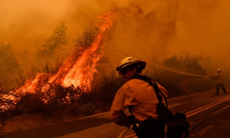 Firefighters during the Windy fire in the Sequoia national park in September 2021.