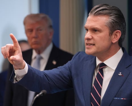 Hegseth speaking at the White House with President Trump in background