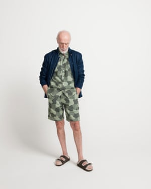 Model in shorts with matching jacket and shirt