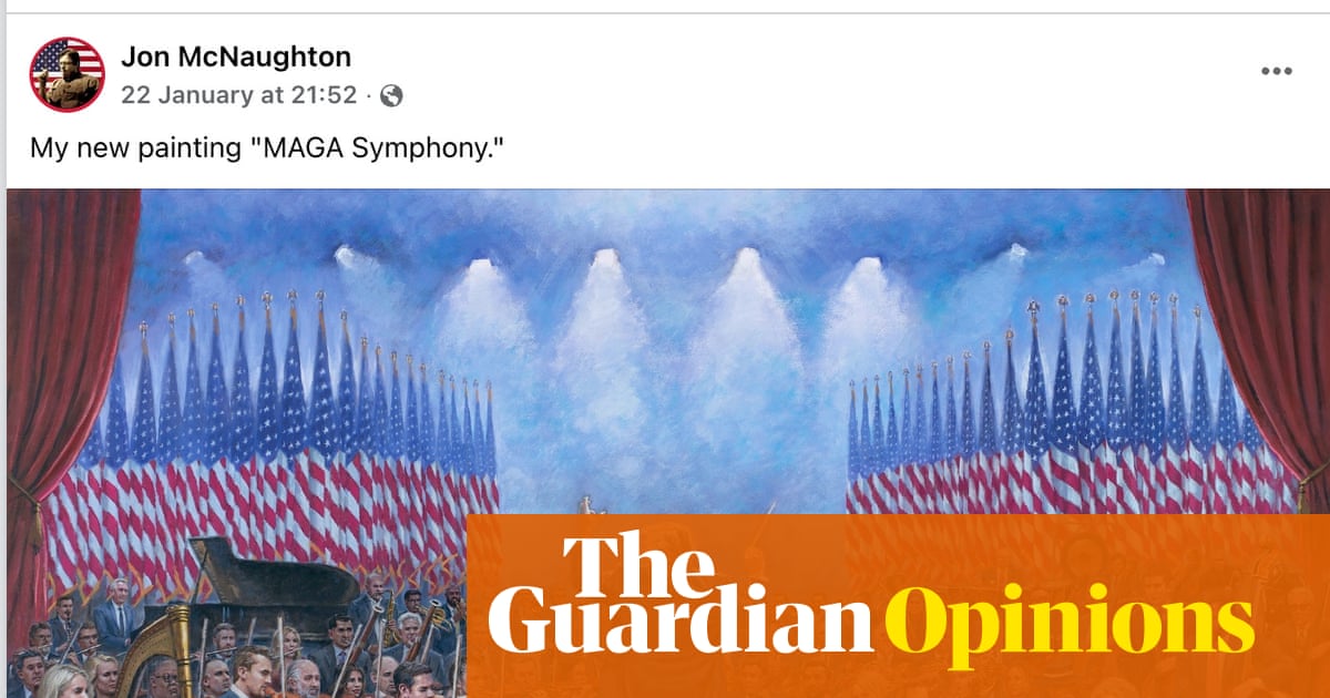 Trump posts fan art of himself as Supreme Conductor, leading an orchestra of bootlickers in the "Symphony No. 1 in C Minor: Democracy, Silenced."