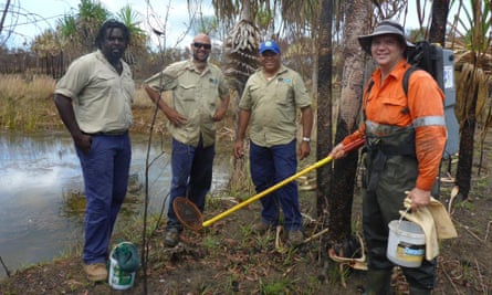 Nathan Waltham, right, with Torres Straits regional authority rangers.
