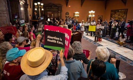 Protesters in favor of abortion righte demonstrate at the South Carolina statehouse in Columbia, South Carolina on Tuesday.