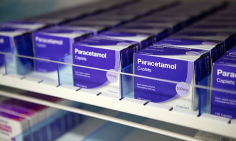 Paracetamol on the shelves of a pharmacy