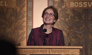 Marie Yovanovitch speaks at Georgetown University, where she was honoured with an award for diplomacy.