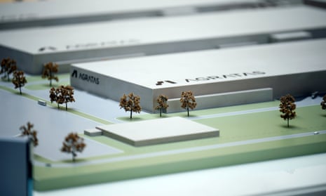 A model of Tata’s proposed £4bn battery factory in Bridgwater, Somerset.