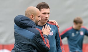 Pierre-Emile Højbjerg with Pep Guardiola at Bayern Munich, where the midfielder learned much about ‘mentality’.