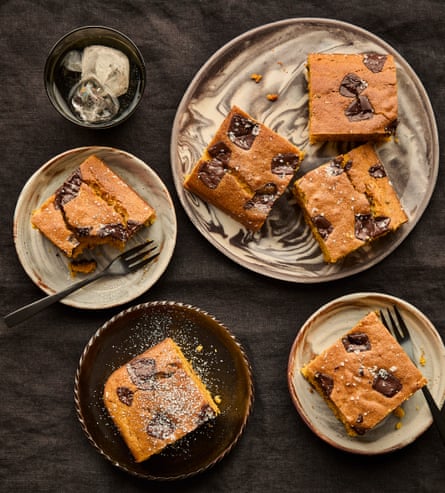 Thomasina Miers’ pumpkin, cardamom and dark chocolate slice.