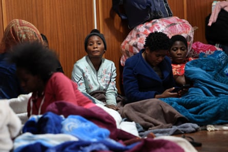 Displaced people shelter in Kleinmond town hall.