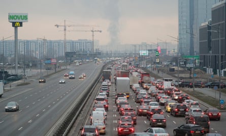Roads out of Kyiv were quickly jammed with traffic on Thursday morning as people fled the capital.