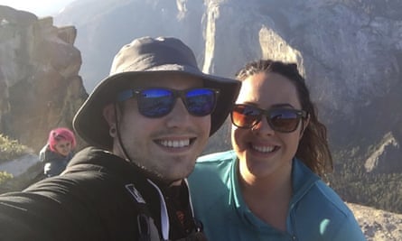 Sean Matteson unintentionally captured Moorthy in the background of his selfie on the edge of the Yosemite cliff.