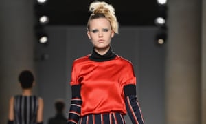 Satin and stripes in the AV Robertson Fashion East show at Tate Britain in London yesterday.