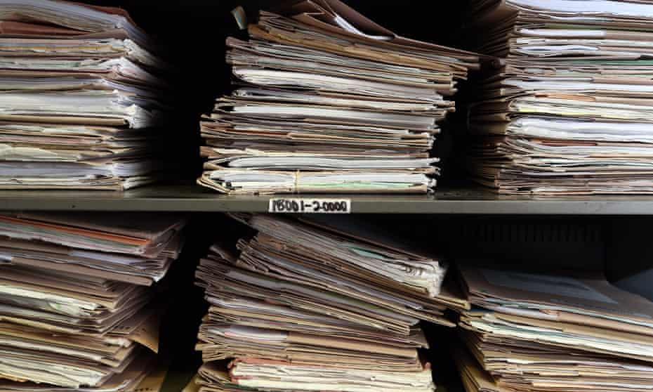 Medical records in a GP surgery in London, 2014