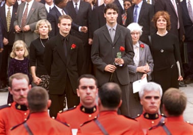 Justin Trudeau (third from right) and other family members at his father Pierre Trudeau’s state funeral in Montreal in 2000.