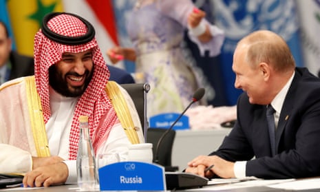 Saudi crown prince Mohammed bin Salman and  Russian president Vladimir Putin at the G20 leaders summit in Buenos Aires, 2018.
