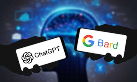 ChatGPT and Google Bard logos on smartphones