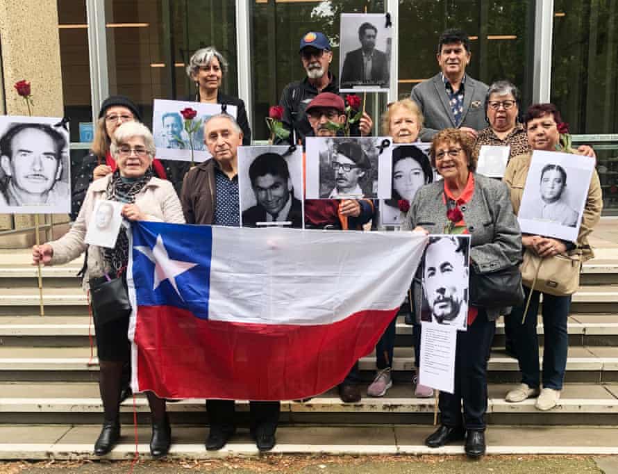 Supporters of the families of Rivas’s alleged victims outside the federal court on Wednesday