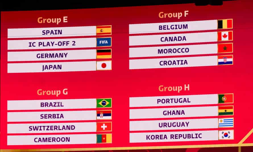 World Cup Groups E, F, G and H are shown on the giant screen