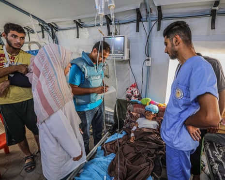 A delegation from the World Health Organization arrive al-Ahli Baptist hospital to examine patients and assess preparations for evacuations the south of the Gaza City, Gaza on 8 October 2025.