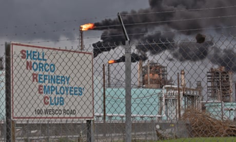 Black smoke rises from Shell’s petrochemical plant in Norco, Louisana, after Hurricane Ida knocked out the facility’s power.