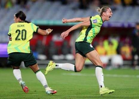 Alanna Kennedy celebrates after scoring for Australia