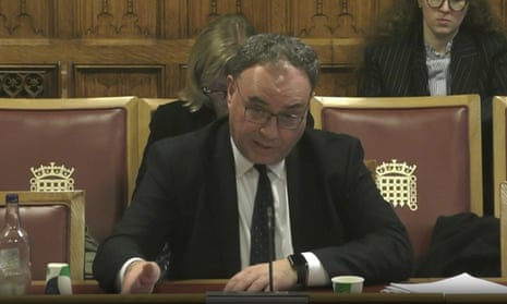 The governor of the Bank of England, Andrew Bailey, answering questions before the Lords economic affairs committee.