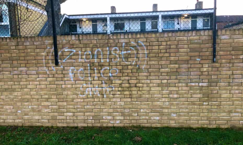 A photo issued by the Community Security Trust (CST) of graffiti on a wall
