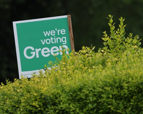 A Green Party sign is displayed on a street in North London on 4 May 2026