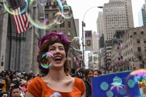 A woman wears an Easter bonnet in the annual Easter parade