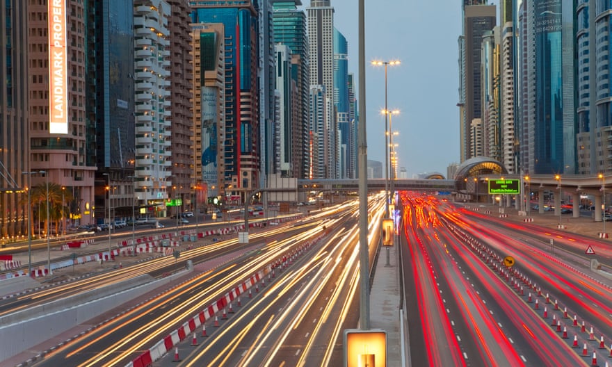 Endless streams of traffic along Sheikh Zayed Road in Dubai.
