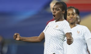 Viviane Asseyi celebrates scoring France’s second goal.